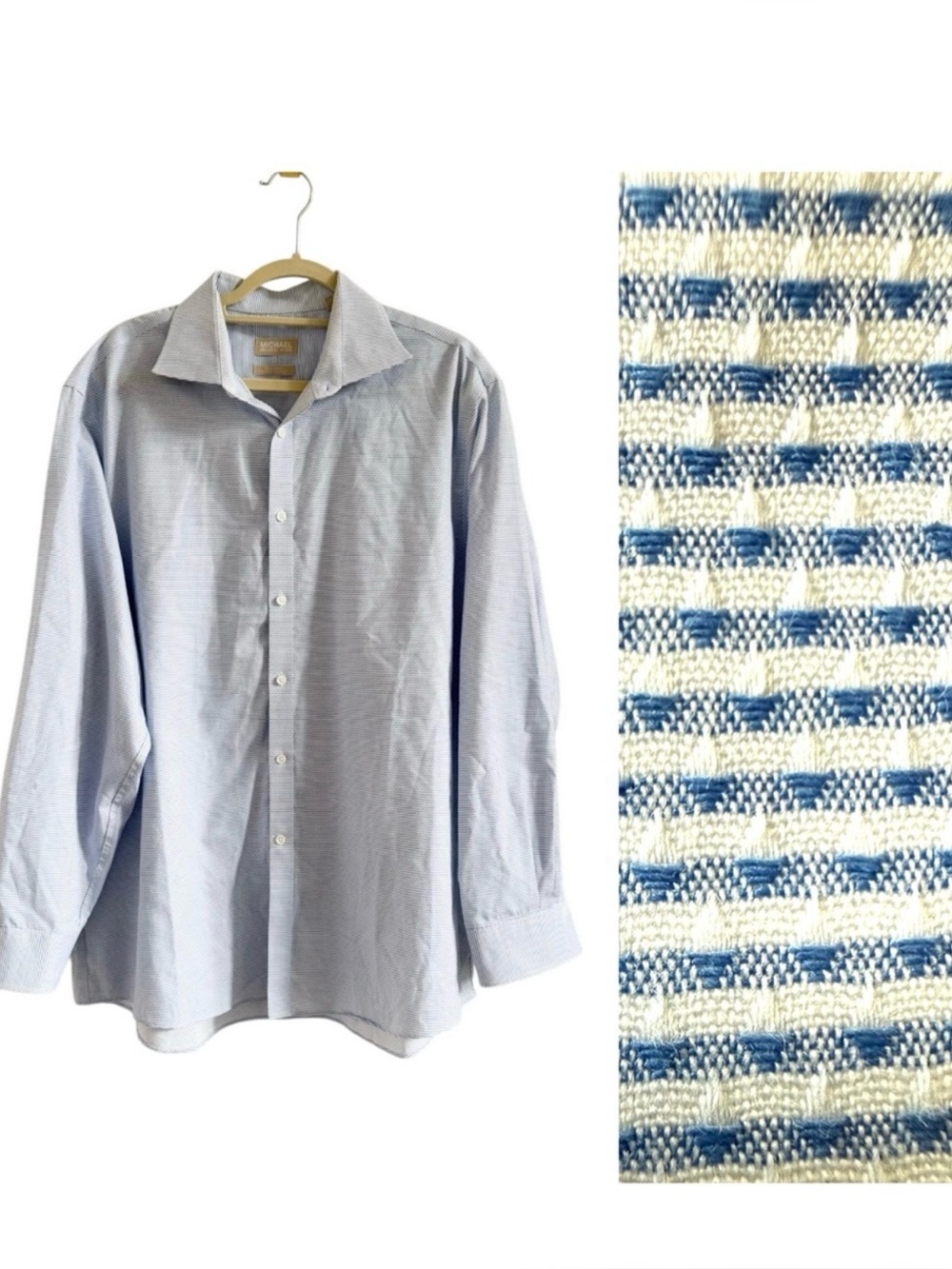 Men’s Cotton Airsoft Reg Fit Light Blue Button-Up Dress Shirt Sz 18 34/35 XXL